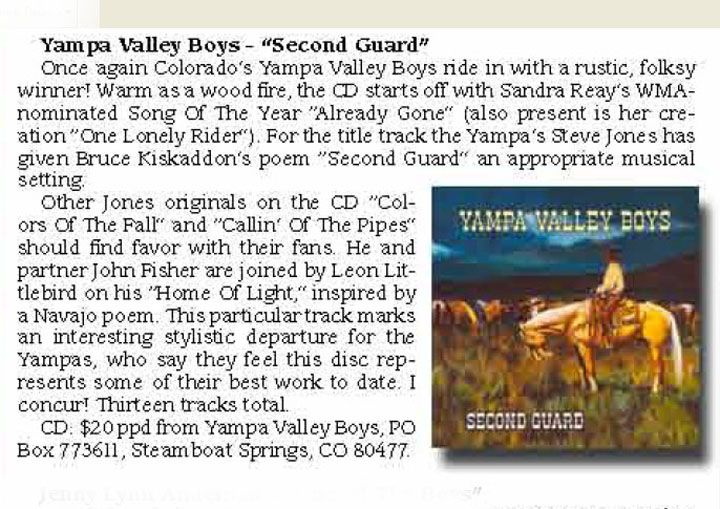 Yampa Valley Boys CD Second Guard review printed in Rope Burns
